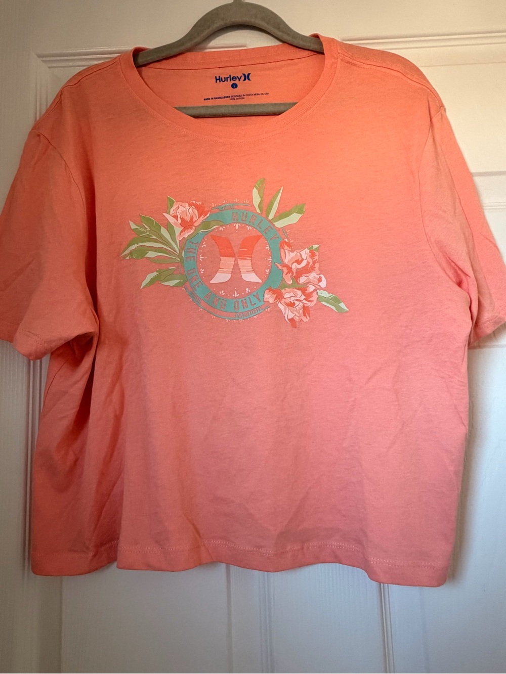 Hurley Coral Pink Floral Logo Short Sleeve Tee